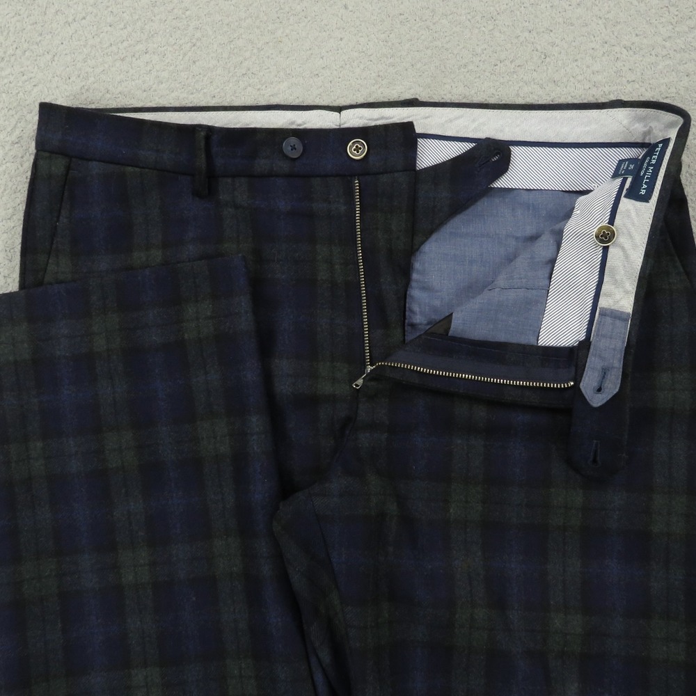 Peter Millar Pants Mens 35x30 Navy Wool Blackwatch Tartan Plaid Golf Trousers